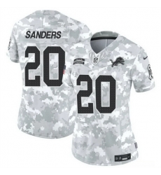 Women Detroit Lions 20 Barry Sanders 2024 F U S E Arctic Camo Salute To Service Limited Stitched Jersey