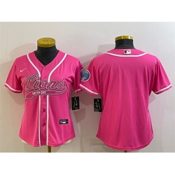 Women Detroit Lions Blank Pink With Patch Cool Base Stitched Baseball Jersey