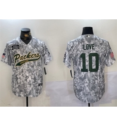 Men Green Bay Packers 10 Jordan Love 2024 Arctic Camo Salute To Service Stitched Baseball Jersey