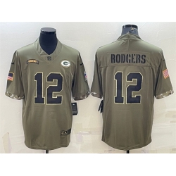 Men Green Bay Packers 12 Aaron Rodgers Olive 2022 Salute To Service Limited Stitched Jersey