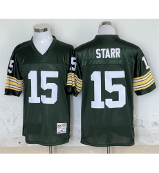 Men Green Bay Packers 15 Bart Starr Green Throwback Stitched Jersey