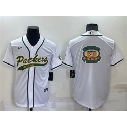 Men Green Bay Packers White Team Big Logo With Patch Cool Base Stitched Baseball Jersey