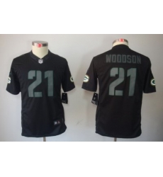 Nike Youth Green Bay Packers #21 Woodson Black Jerseys[Impact Limited]