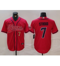 Men Houston Texans 7 C J  Stroud Red With Patch Cool Base Stitched Baseball Jersey 1