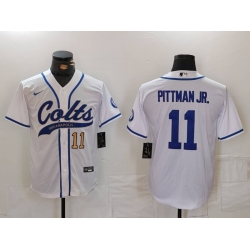 Men Indianapolis Colts 11 Michael Pittman Jr  White Cool Base Stitched Baseball Jersey 2