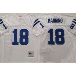 Men Indianapolis Colts 18 Peyton Manning White Throwback Stitched Jersey