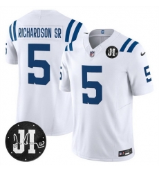 Men Indianapolis Colts 5 Anthony Richardson White 2025 F U S E  Jim Irsay Patch Vapor Limited Stitched Football Jersey