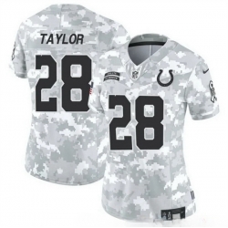 Women Indianapolis Colts 28 Jonathan Taylor 2024 F U S E Arctic Camo Salute To Service Limited Stitched Jersey