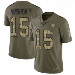 Jaguars #15 Gardner Minshew II Olive Camo Youth Stitched Football Limited 2017 Salute to Service Jersey