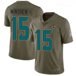 Jaguars #15 Gardner Minshew II Olive Youth Stitched Football Limited 2017 Salute to Service Jersey