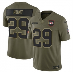 Men Kansas City Chiefs 29 Kareem Hunt Olive 2025 F U S E  Salute to Service Limited Stitched Football Jersey