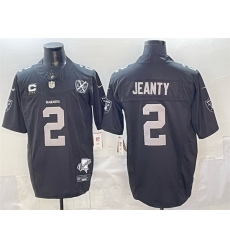 Men Las Vegas Raiders 2 Ashton Jeanty Black 2025 Draft F U S E  With 4 Star C Patch Nevada Silver Stat Patch And 65th Anniversary Patch Stitched Football J