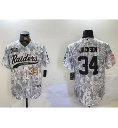 Men Las Vegas Raiders 34 Bo Jackson 2024 Arctic Camo Salute To Service Stitched Baseball Jersey 1