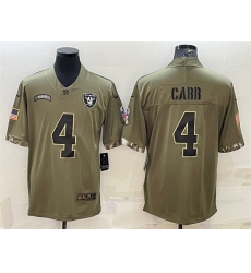 Men Las Vegas Raiders 4 Derek Carr Olive 2022 Salute To Service Limited Stitched Jersey