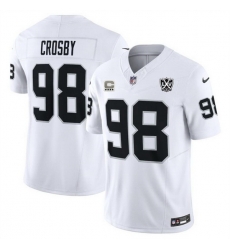 Men Las Vegas Raiders 98 Maxx Crosby White 2024 F U S E With 4 Star C Patch And 65th Anniversary Patch Vapor Stitched Football Jersey