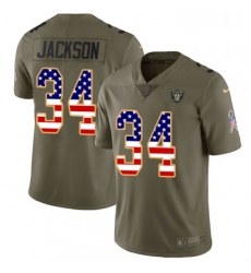 Mens Nike Oakland Raiders 34 Bo Jackson Limited OliveUSA Flag 2017 Salute to Service NFL Jersey