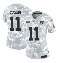 Women Las Vegas Raiders 11 Tre Tucker 2024 F U S E Arctic Camo Salute To Service Limited Stitched Jersey