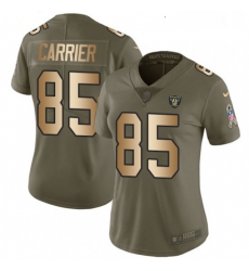 Women Nike Oakland Raiders 85 Derek Carrier Limited Olive Gold 2017 Salute to Service NFL Jersey