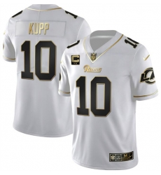 Men Los Angeles Rams 10 Cooper Kupp White Golden With 2 Star Patch Vapor Vapor Stitched Football Jersey