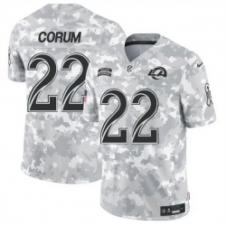 Men Los Angeles Rams 22 Blake Corum 2024 F U S E Arctic Camo Salute To Service Limited Stitched Football Jersey