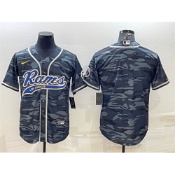 Men Los Angeles Rams Blank Grey Navy With Patch Cool Base Stitched Baseball JerseyS