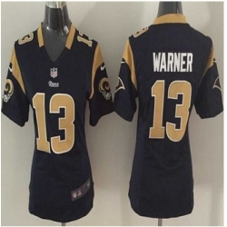 Women New Rams #13 Kurt Warner Navy Blue Team Color Stitched NFL Elite Jersey