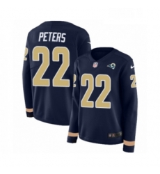 Womens Nike Los Angeles Rams 22 Marcus Peters Limited Navy Blue Therma Long Sleeve NFL Jersey