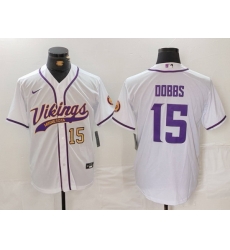 Men Minnesota Vikings 15 Joshua Dobbs White Cool Base Stitched Baseball Jersey 1