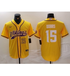Men Minnesota Vikings 15 Joshua Dobbs Yellow Cool Base Stitched Baseball Jersey 3