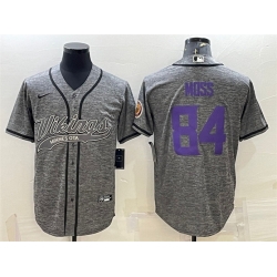 Men Minnesota Vikings 84 Randy Moss Grey With Patch Cool Base Stitched Baseball Jersey