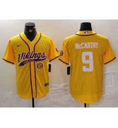 Men Minnesota Vikings 9 J J  McCarthy Yellow Cool Base Stitched Baseball Jersey 2