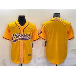 Men Minnesota Vikings Blank Gold With Patch Cool Base Stitched Baseball Jersey