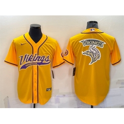 Men Minnesota Vikings Gold Team Big Logo With Patch Cool Base Stitched Baseball Jersey