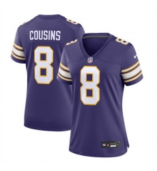 Women Minnesota Vikings 8 Kirk Cousins Purple 2023 Stitched Game Jersey  Run Small