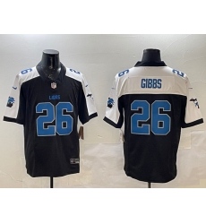 Men Detroit Lions 26 Jahmyr Gibbs Black White F U S E  2024 Michigan Patch Vapor Limited Stitched Jersey