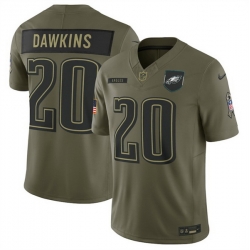 Men Philadelphia Eagles 20 Brian Dawkins Olive 2025 Salute to Service Limited Stitched Football Jersey