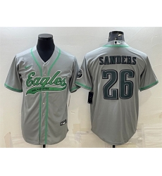 Men Philadelphia Eagles 26 Miles Sanders Gray With Patch Cool Base Stitched Baseball JerseyS