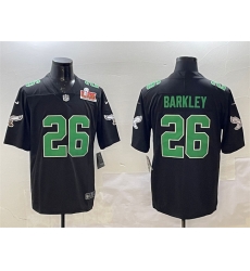 Men Philadelphia Eagles 26 Saquon Barkley Black 2025 Super Bowl LIX Patch Throwback Vapor Untouchable Limited Stitched Football Jersey