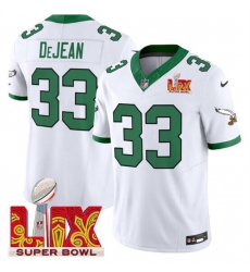 Men Philadelphia Eagles 33 Cooper DeJean White 2025 Super Bowl LIX Patch F U S E  Vapor Untouchable Limited Stitched Football Jersey