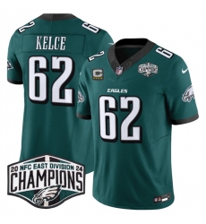 Men Philadelphia Eagles 62 Jason Kelce Green 2024 New NFC East Champions With 4 Star C Patch F U S E  Vapor Untouchable Limited Stitched Football Jersey