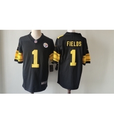 Men Pittsburgh Steelers 1 Justin Fields Black Color Rush Limited Stitched Jersey