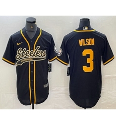 Men Pittsburgh Steelers 3 Russell Wilson Black With Patch Cool Base Stitched Baseball Jersey