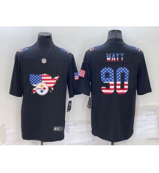 Men Pittsburgh Steelers 90 T J  Watt Black USA Flag Limited Stitched Jersey