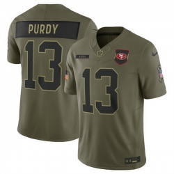 Men San Francisco 49ers 13 Brock Purdy Olive 2025 Salute to Service Limited Stitched Football Jersey