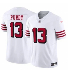 Men San Francisco 49ers #13 Brock Purdy White Throwback Stitched Jersey Men San Francisco 49ers #13 Brock Purdy White Throwback Stitched Jersey
