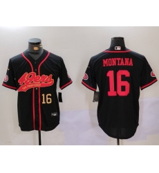 Men San Francisco 49ers  16 Joe Montana Black With Patch Cool Base Stitched Baseball Jersey 1