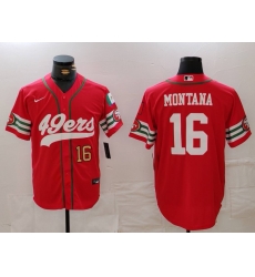 Men San Francisco 49ers 16 Joe Montana Red With Patch Cool Base Stitched Baseball Jersey 3