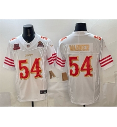 Men San Francisco 49ers 54 Fred Warner White Gold 2025 F U S E Rivalries 5x Super Bowl Champions Patch Vapor Limited Stitched Football Jersey