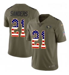 Mens Nike San Francisco 49ers 21 Deion Sanders Limited OliveUSA Flag 2017 Salute to Service NFL Jersey