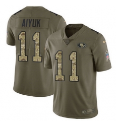 Nike 49ers 11 Brandon Aiyuk Olive Camo Men Stitched NFL Limited 2017 Salute To Service Jersey